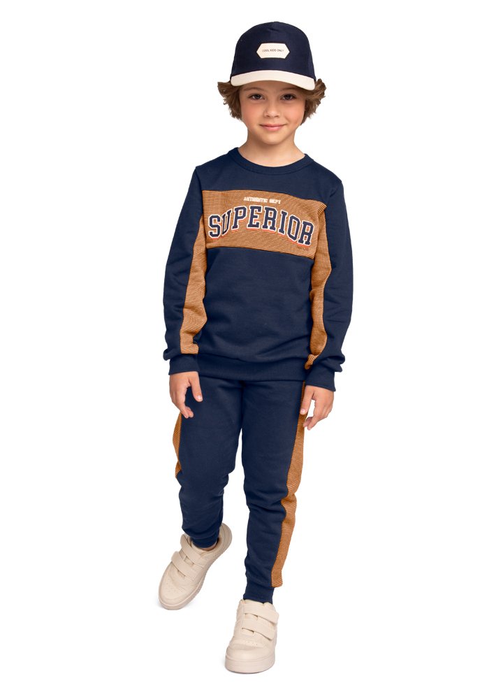 Conjunto Infantil Blusão E Calça Em Moletom Felpado Com Moletom