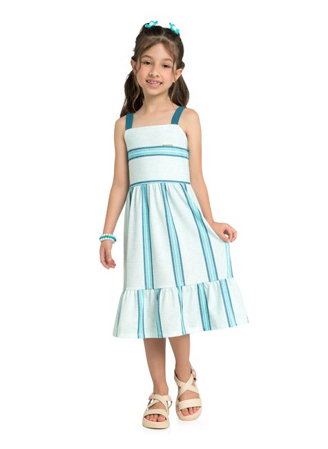 Vestido Infantil Em Cotton Maquinetado Listras