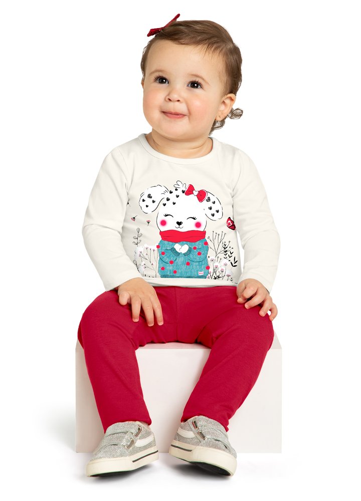 Conjunto Bebê Blusa Manga Longa Em Cotton Penteado E Legging Em